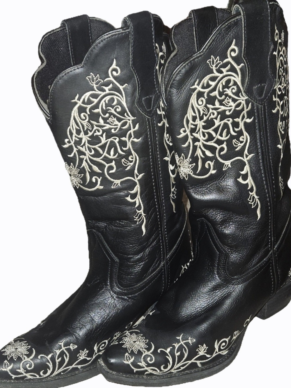 Laredo 52170 Black Leather Western Floral Embroidered Cowboy Boots Womens 9.5